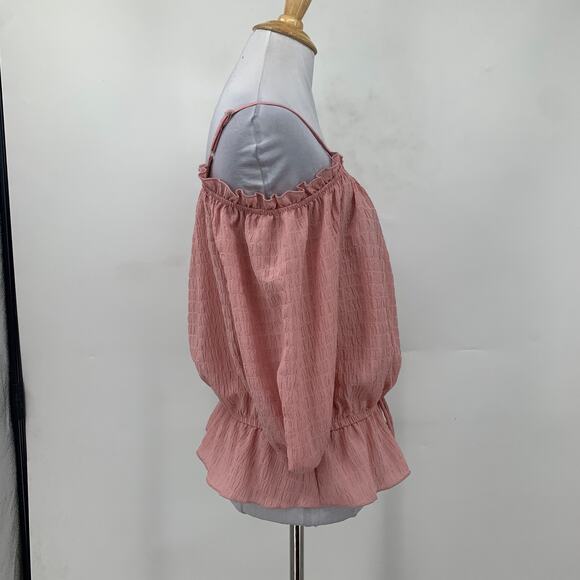 BCX Top Womens S Small Peony Pink Cold Off Shoulder Drawstring Waist Tie Peplum - Picture 6 of 15